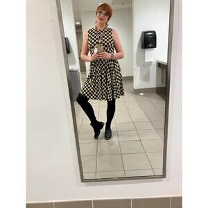 Donna Morgan Women's Fit And Flare Mini Dress Blue Yellow Geometric Print Size 8